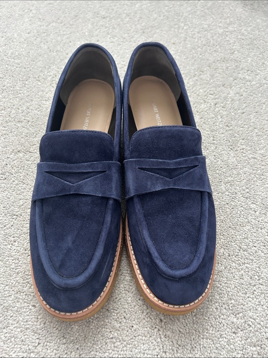 Stuart Weitzman Shoes - Stuart Weitzman Navy Suede Penny Loafers